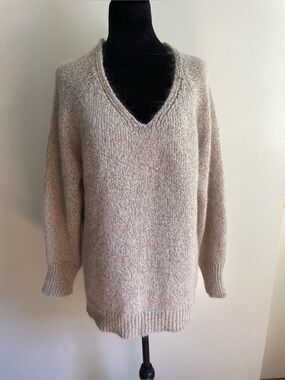 Massimo Dutti Alpaca Wool Blend Metallic Gold V-Neck Sweater Made in Italy M